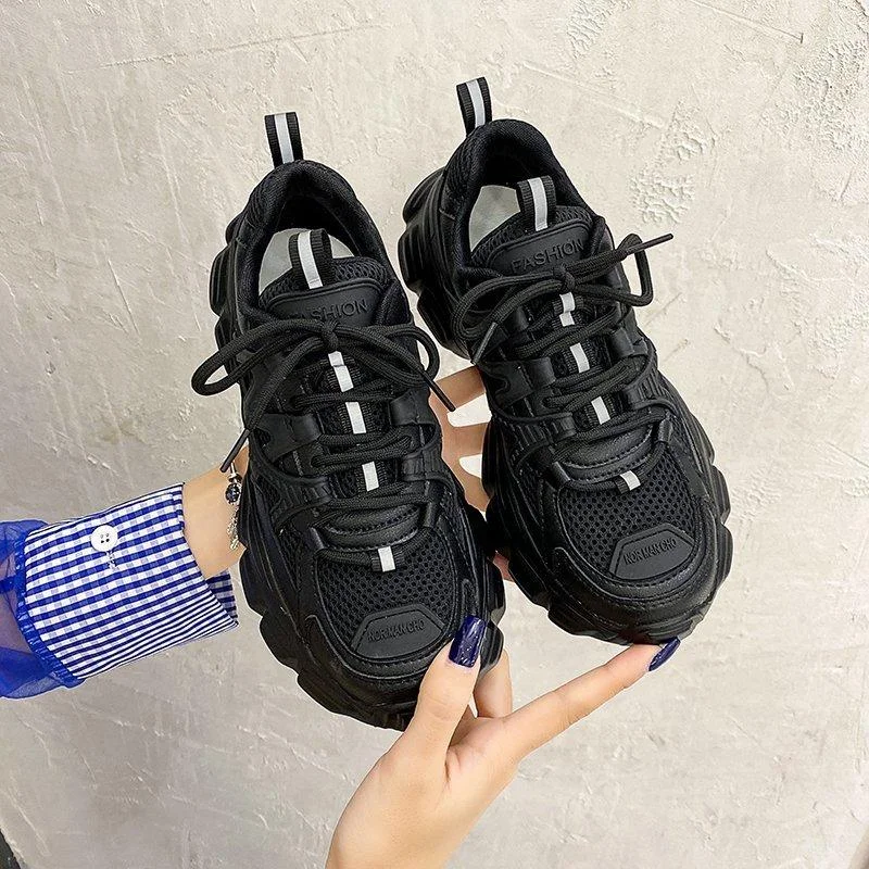 Height Increasing Women Chunky Shoes Women Dad Sneakers All Seasons Thick Sole Platform Shoes Non-slip Leisure Fashion Shoes