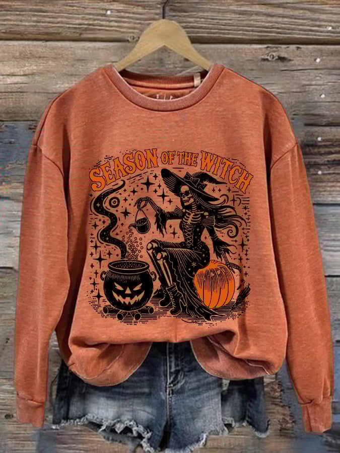 Women's Season Of The Witch Printed Casual Round Neck Sweatshirt