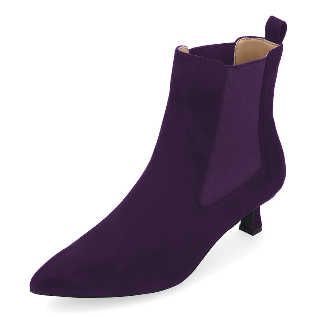 Purple Vegan Suede Pointed Toe Chelsea Short Boots for Women Nicepairs