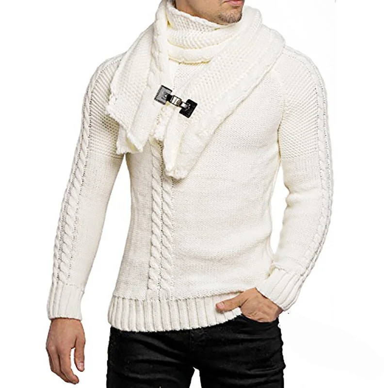 Men's Scarf Slim Pullover Knitted Sweater Men
