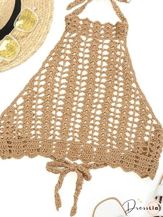 Tie Back Crochet Halter Cover Up Top