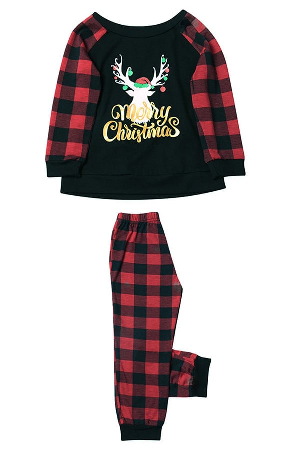 Womens Reindeer Christmas Pajama Set Black-elleschic