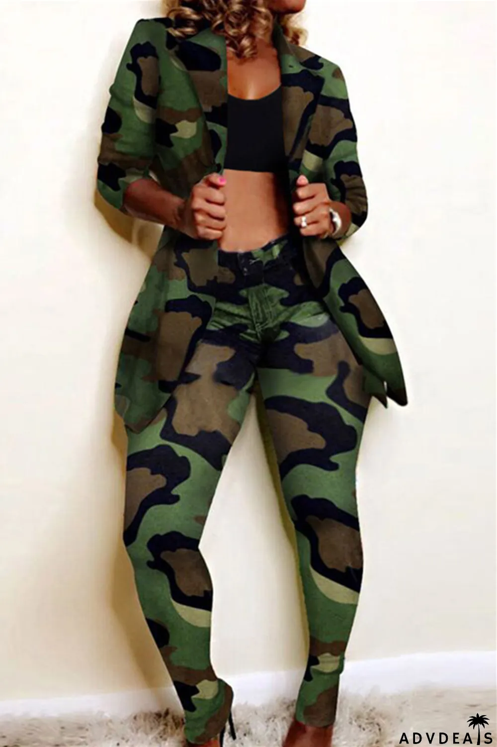 Leopard print Fashion Casual Print Long-Sleeved Two-Piece Suit