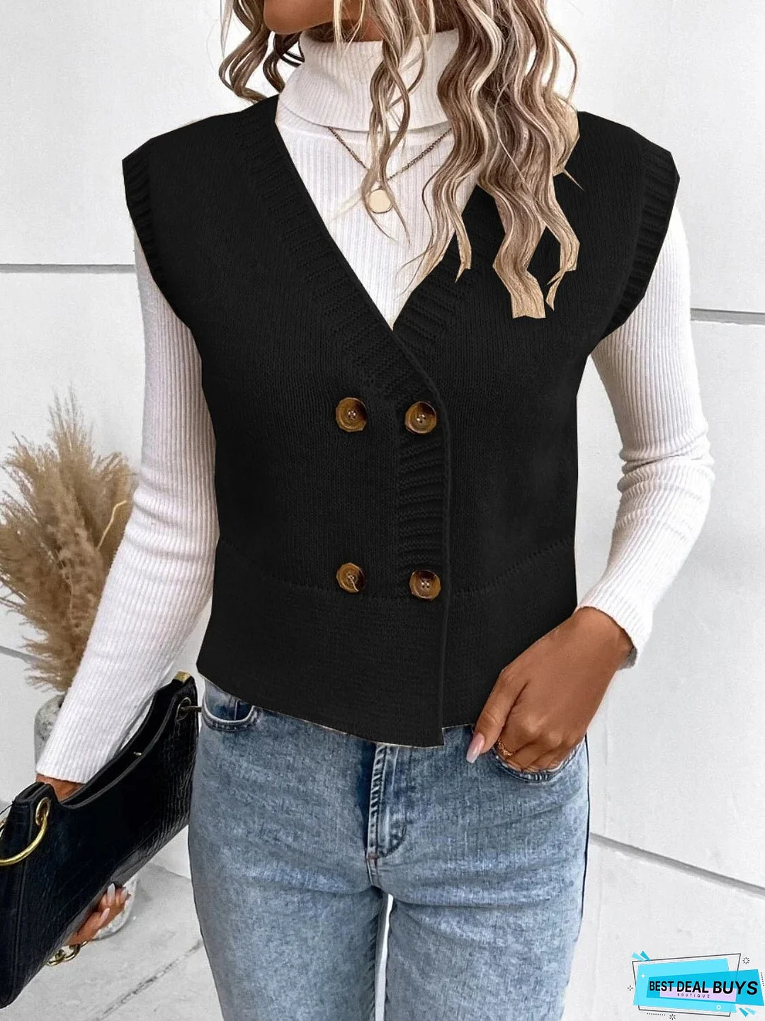 Full Size Button Up V-Neck Sweater Vest