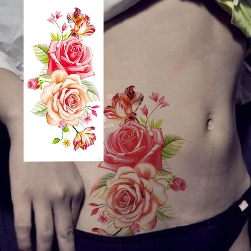1 Piece Temporary Tattoo Sticker Colorful Peach Blossom Design Women Shoulder Body Art Water Transfer Tattoo Sticker Fashion