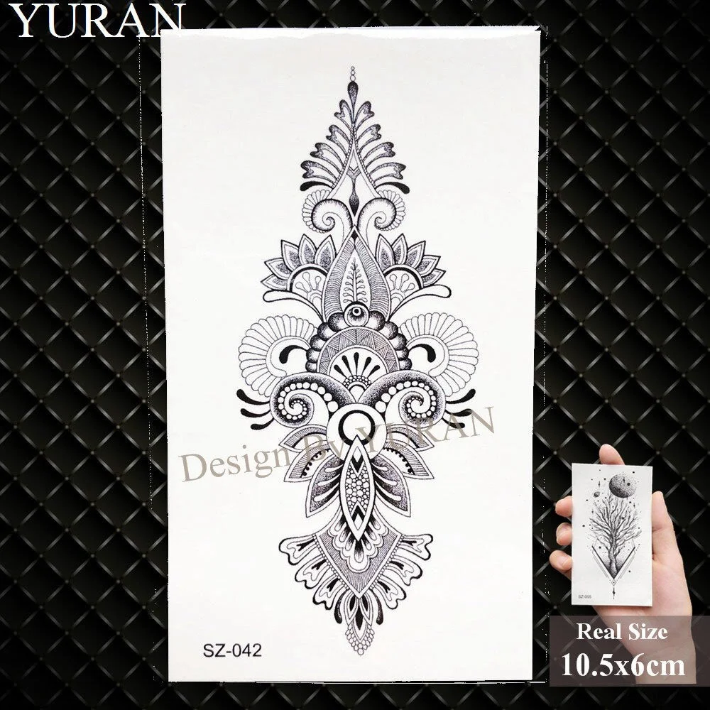 YURAN Henna Flower Temporary Tattoo Women Arm Chains Fake Tatoos Girls Fashion Mandala Flora Water Transfer Tattoo Self Adhesive