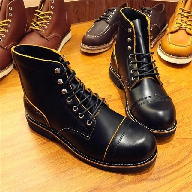 Genuine Leather Original Unisex Spring Winter Boots Men Wing Motorcycle Fashion Work Wedding Boots Wine Red Color | IFYHOME