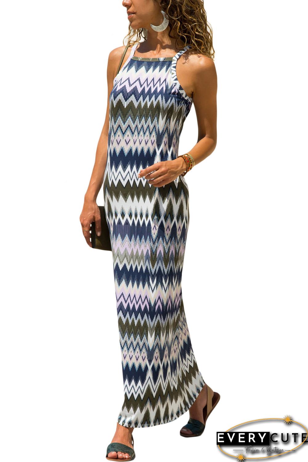Multicolor Zigzag Pattern Holiday Maxi Dress