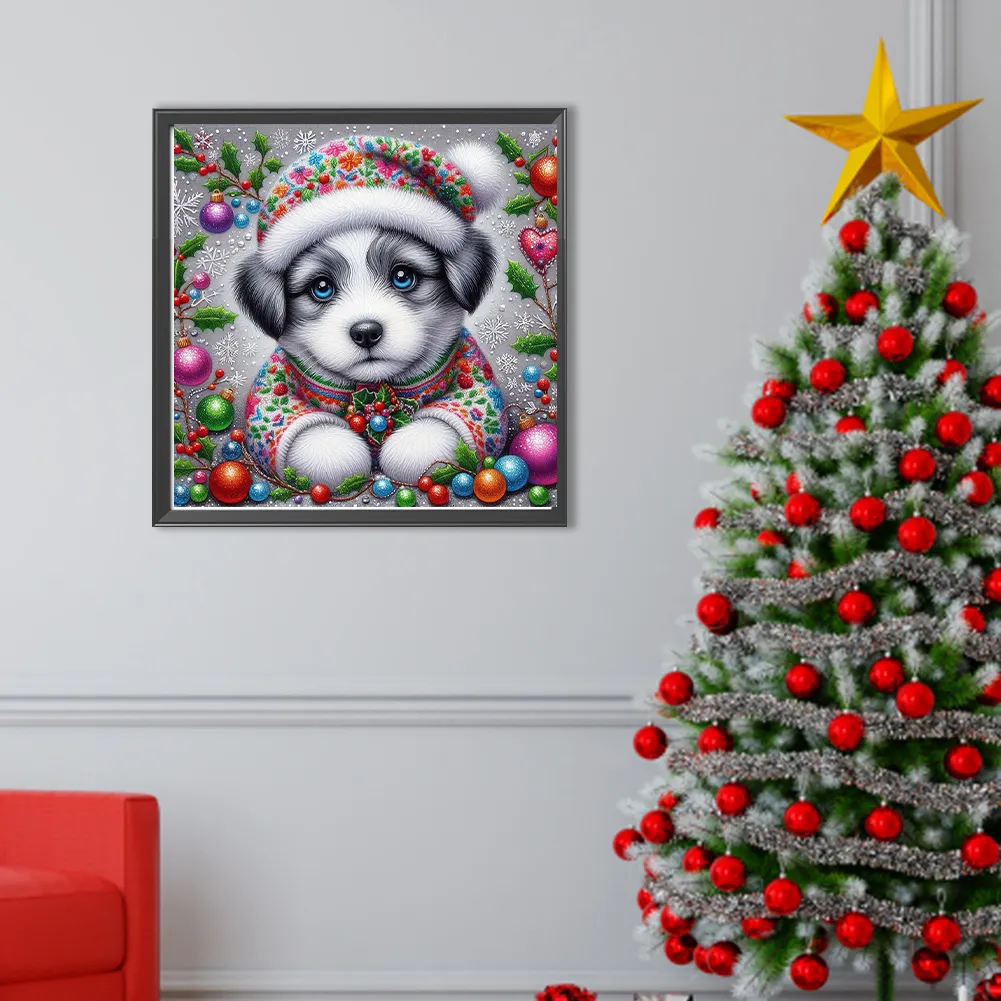 Diamond Painting - Full Round Drill - Christmas Dog(Canvas|40*40cm)
