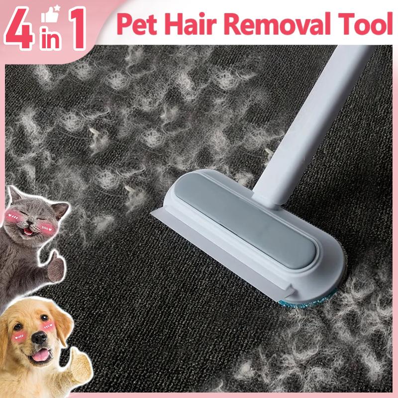 【4 in 1】Pet Hair Removal Tool, Multi-functional, Reusable, Washable Lint Cleaner for Dog and Cat Hair, Gentle on Furniture, Effective on Carpets, Clothing, Bedding,Pet Hair Remover for Furniture, Cat/Dog Hair Remover with Extra long Handle