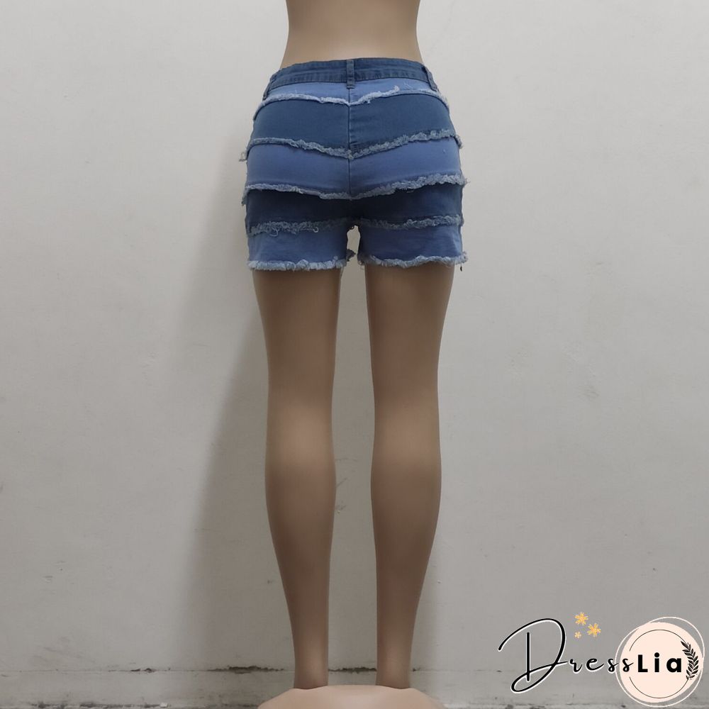 Summer Sexy Patchwork Women Ripped High Waist Holes Stretch Streetwear Plus Size Denim