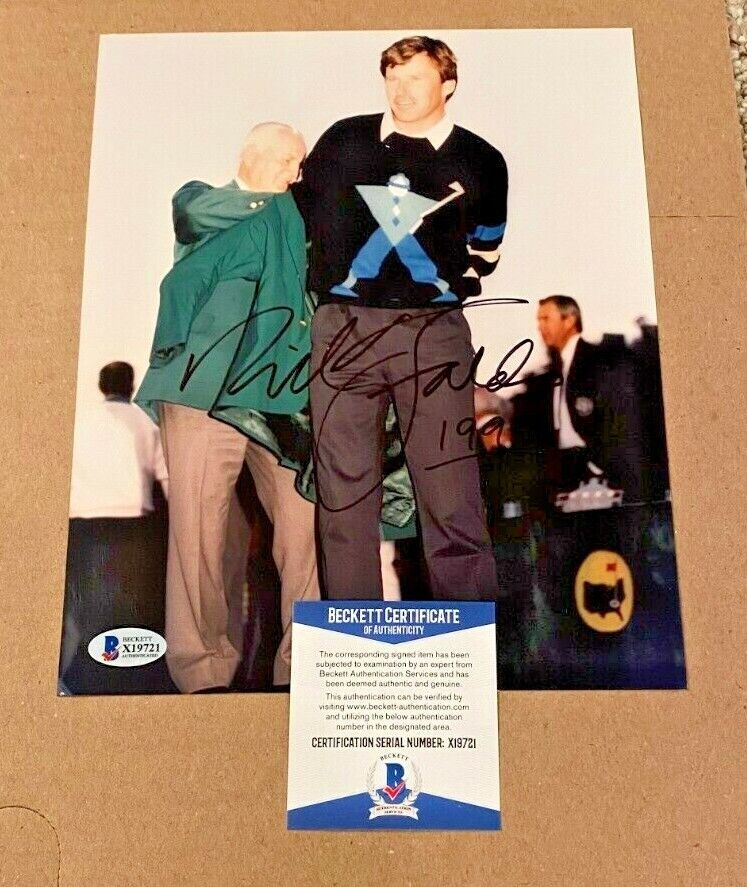 NICK FALDO SIGNED 1990 MASTERS 8X10 Photo Poster painting BECKETT CERTIFIED BAS PGA