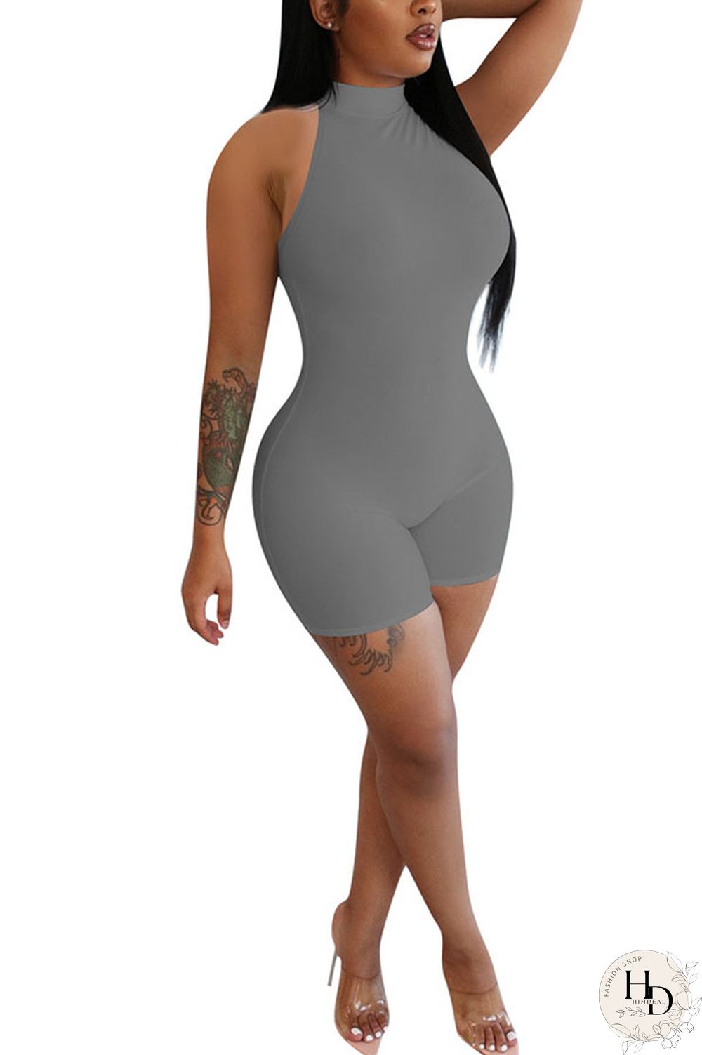 Blue Fashion street Solid Milk. Sleeveless O Neck Jumpsuits