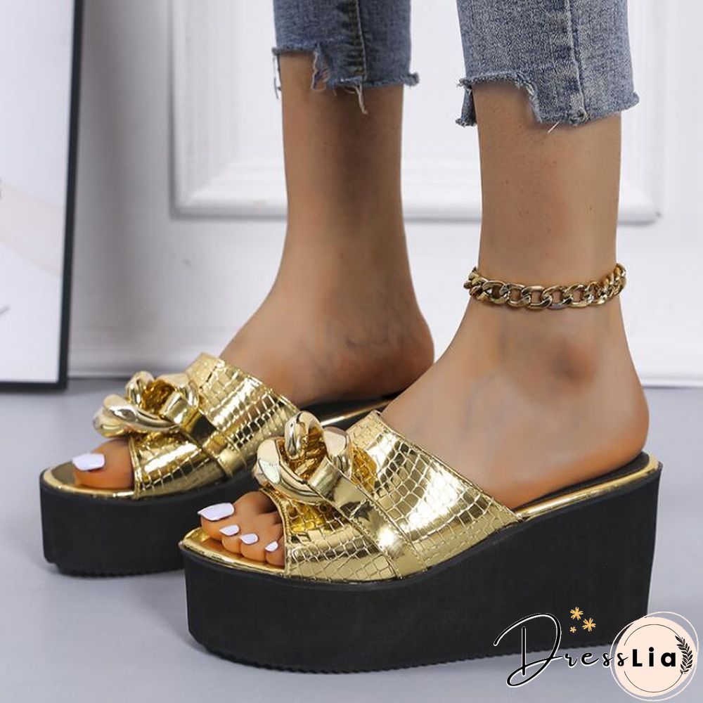 Back School Outfit Large Size For Womens Outer Wear New Wedge Heel Square Toe Metal