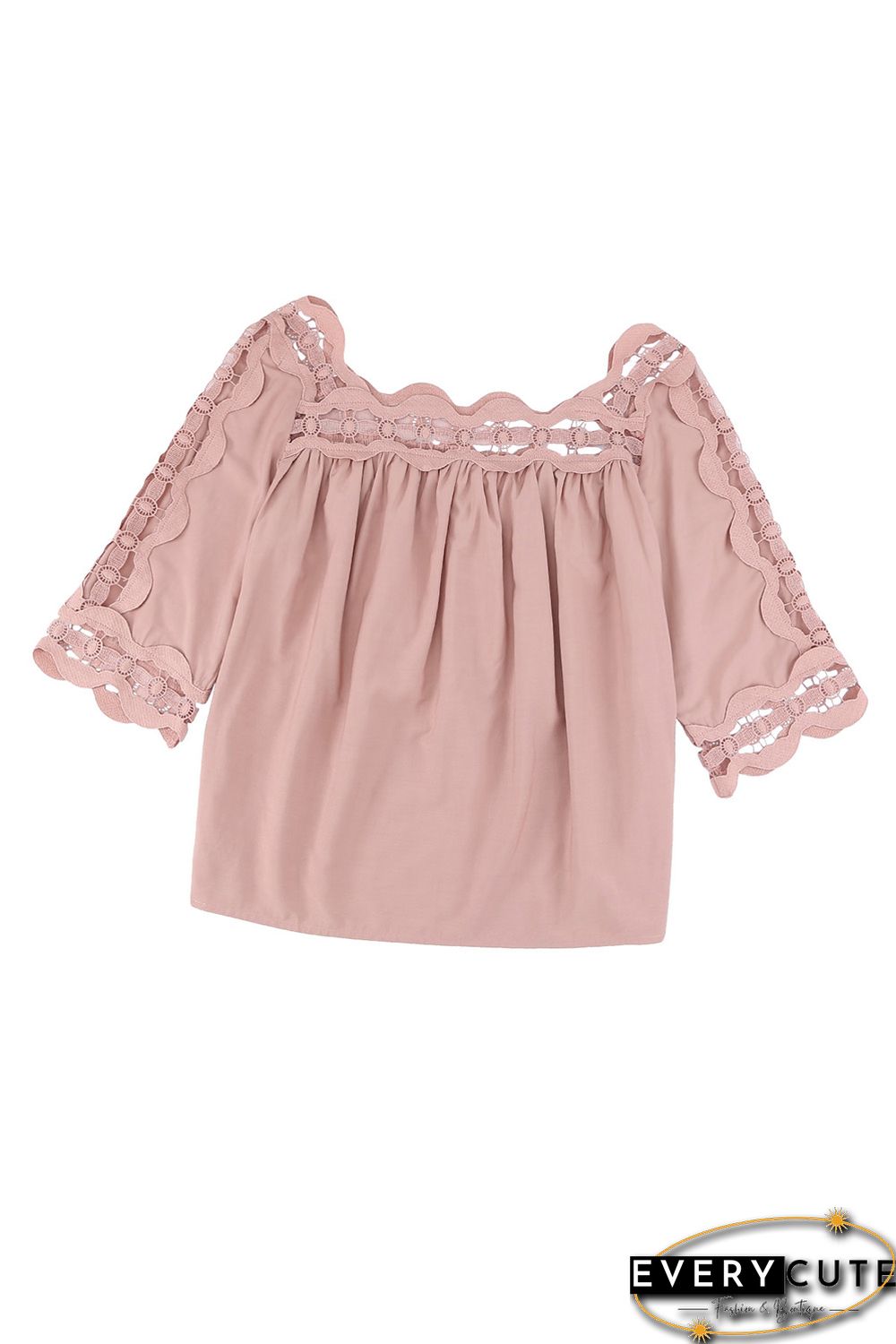Pink Crochet Trim Hollow-out Blouse