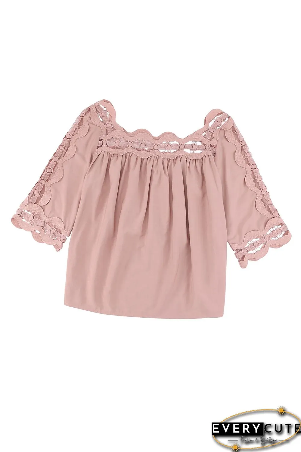 Pink Crochet Trim Hollow-out Blouse