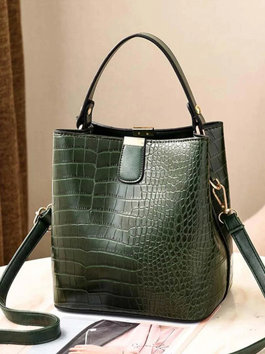 Retro Bucket Bag Ladies Crocodile Pattern Shoulder Messenger Bag