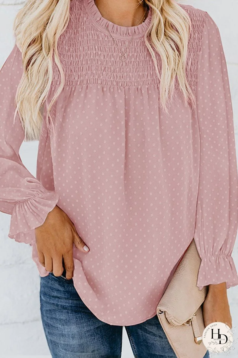 Elegant Solid Tie-dye Fold O Neck Tops