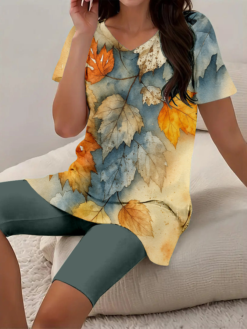 Women Long Sleeve V-neck Graphic Floral Printed Top