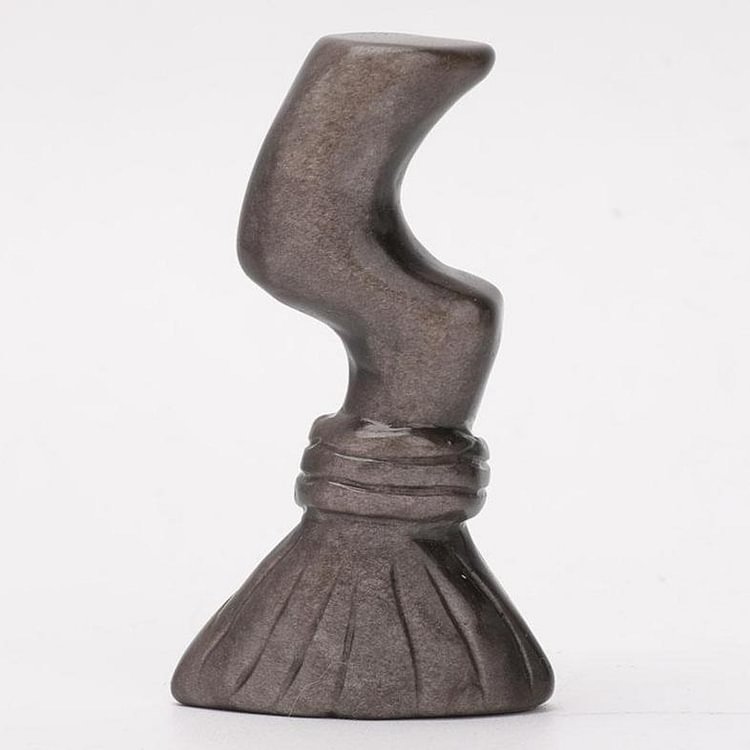 Silver Obsidian Wizard's Broom Carvings