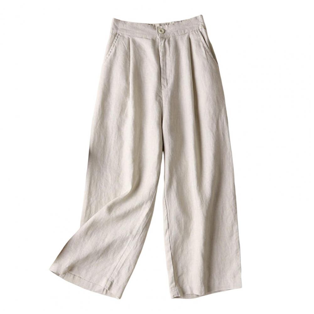 Querysynth Women Pants High Waist Button Zipper Fly Casual Trousers Solid Color Straight Wide Leg Long Pants Leisure Daily Wear