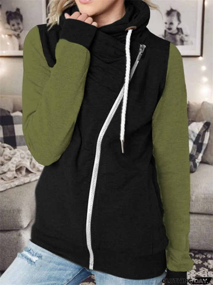 Vogue Personality Contrast Color Zipper Female Hoodies