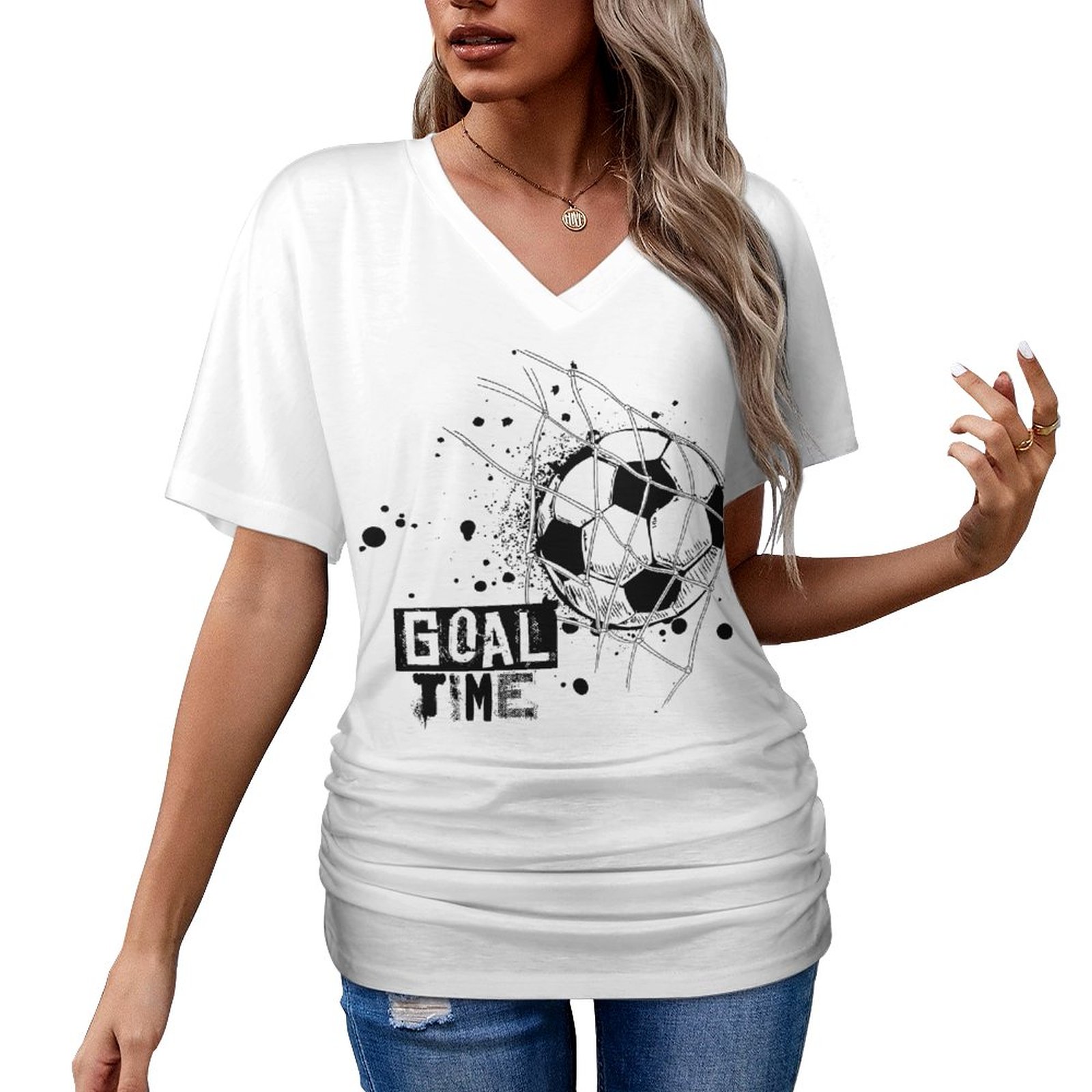 Goal Time V-neck Pleated T-shirt