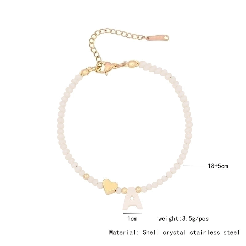 Sweet Commute Letter Heart Shape Stainless Steel Artificial Crystal Shell 18K Gold Plated Bracelets In Bulk