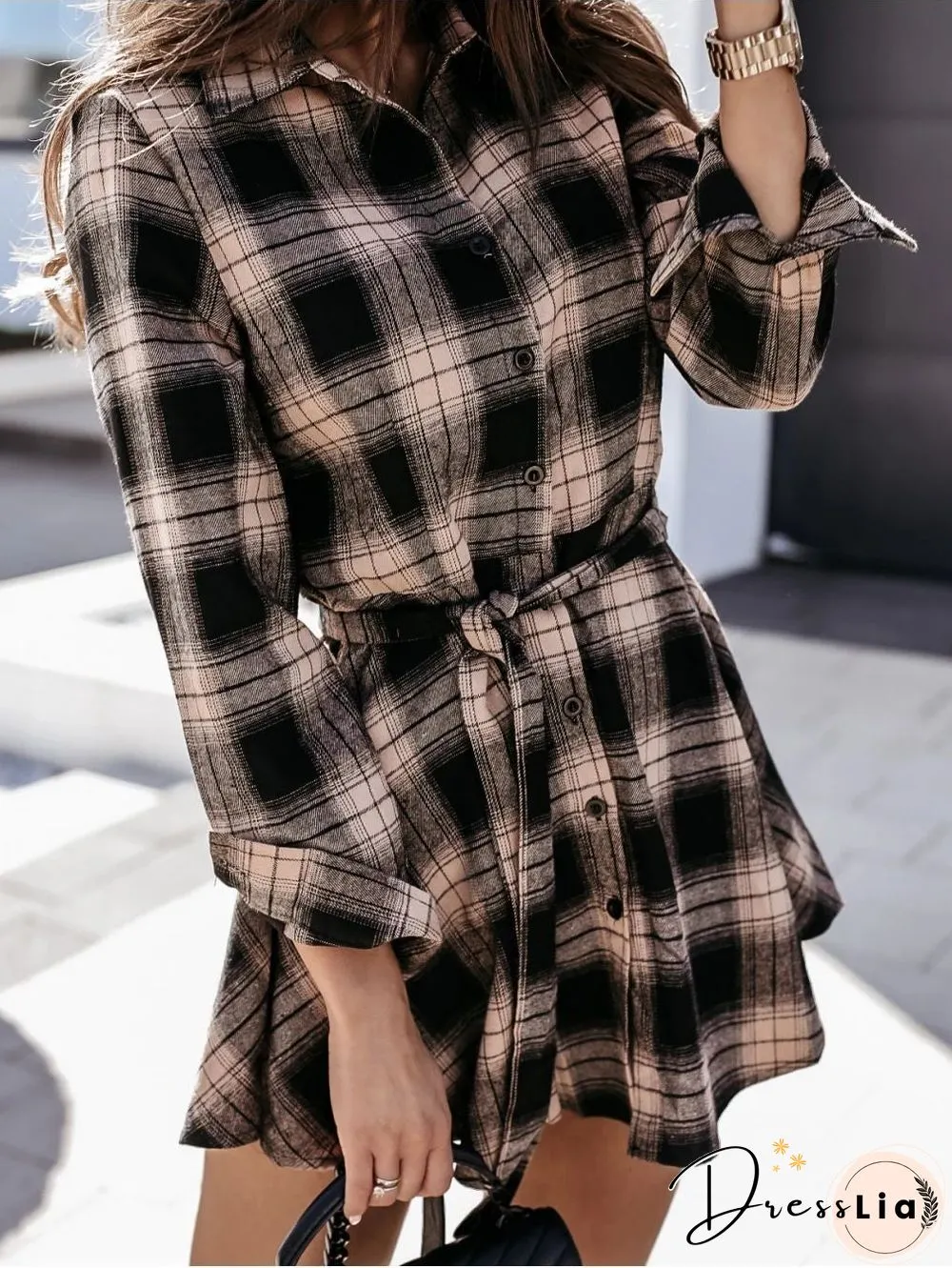 Autumn and Winter Fashion Sexy Printed Shirt Plaid Dress Skirt