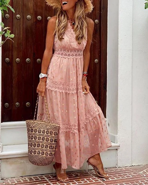 Sleeveless Lace A-line Casual/Vacation Maxi Dresses