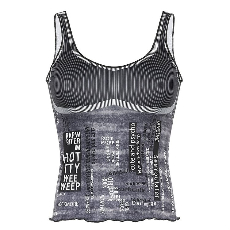 Sweetown Letter Print Casual Tank Vest Female Slim Basic Y2K Camisole Summer 2022 New Sleeveless Vintage Streetwear Tops