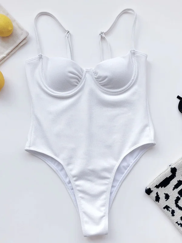Solid Color Underwired One-Piece Swimwear 
