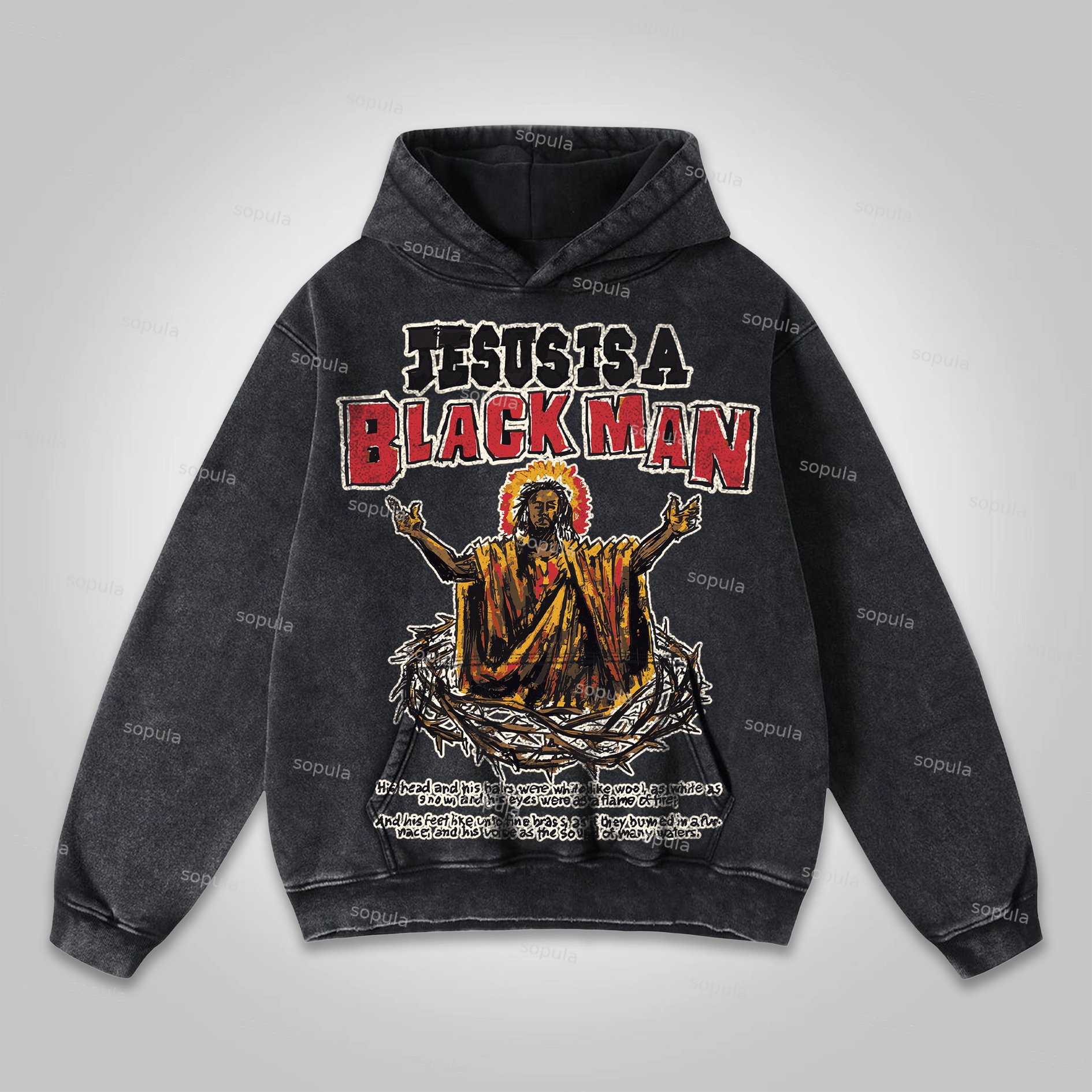 Sopula Jesus Is A Black Man Graffiti Graphics Washed Hoodie - SOPULA