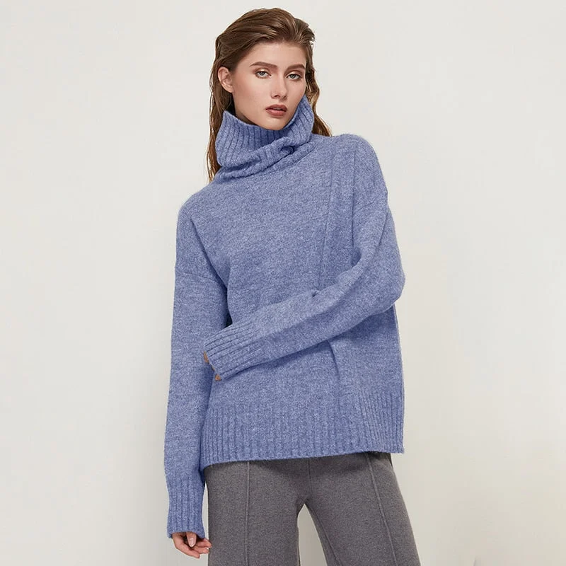 Aachoae Women Autumn Winter Knitted Turtleneck Cashmere Sweater Female Spring Autumn Pullover Jumper Sweaters Casual Loose Tops