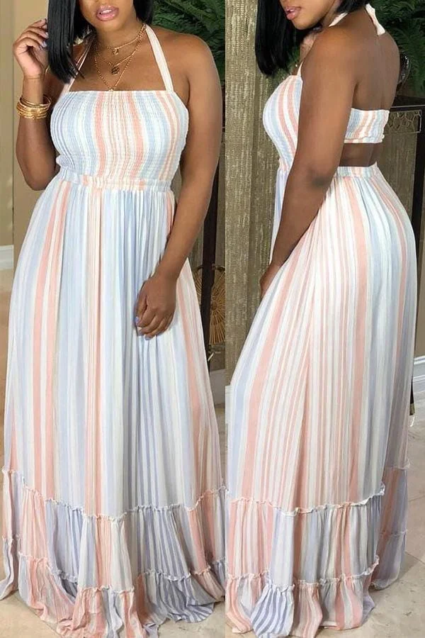 Sweet Striped Floor Length Dress