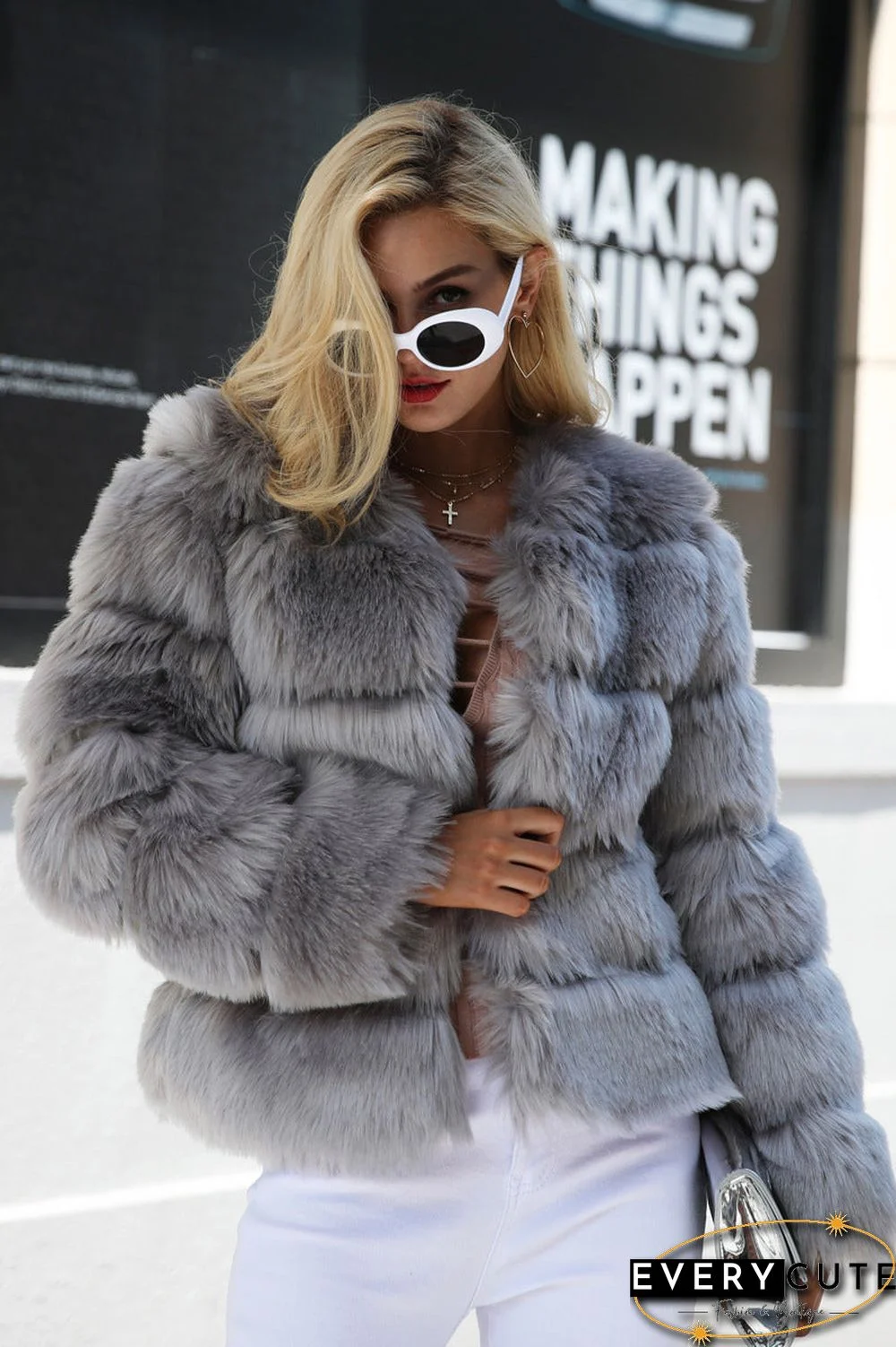 Open Front Fleece Oversize Fuzzy Coat