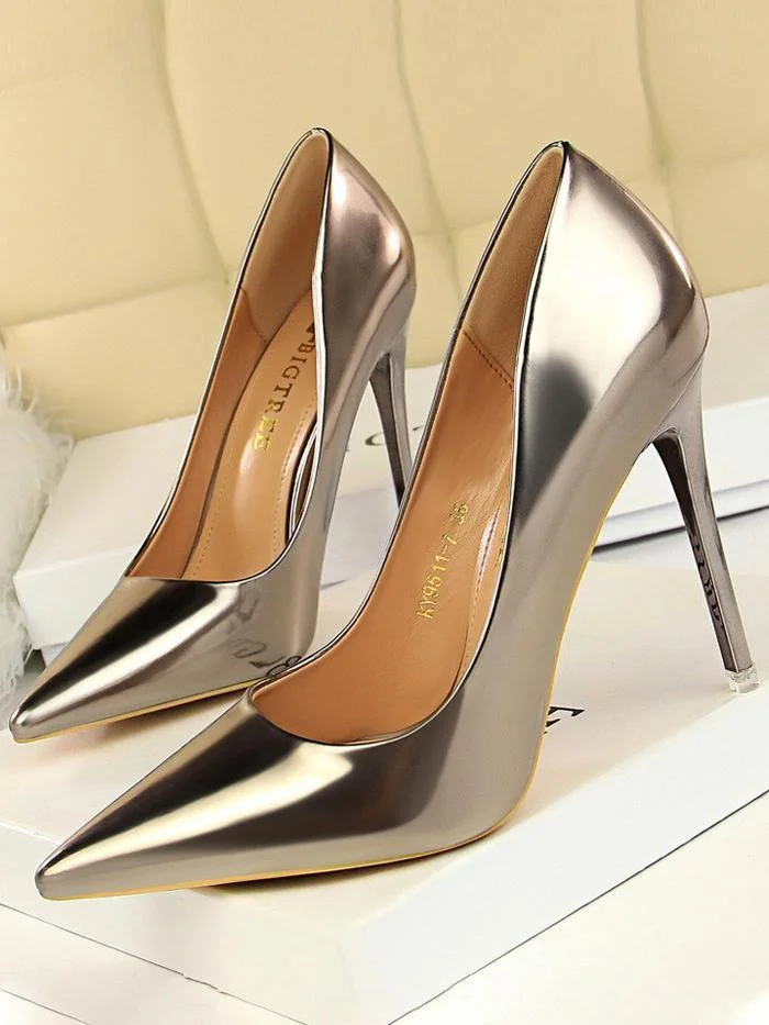 Fashion sexy shallow mouth pointed metal high-heeled shoes