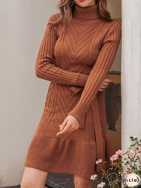 Ruffle Hem Belted Sweater Dress for Women