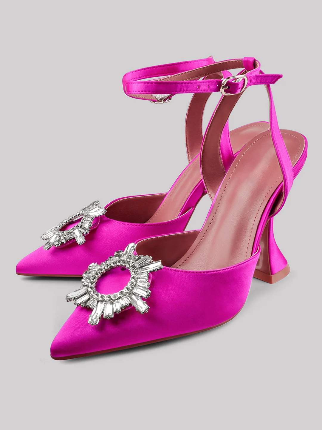 95mm Begum Crystal Pionted Toe Heels Satin Slingback Ankle Strap Sandals Wedding Pumps