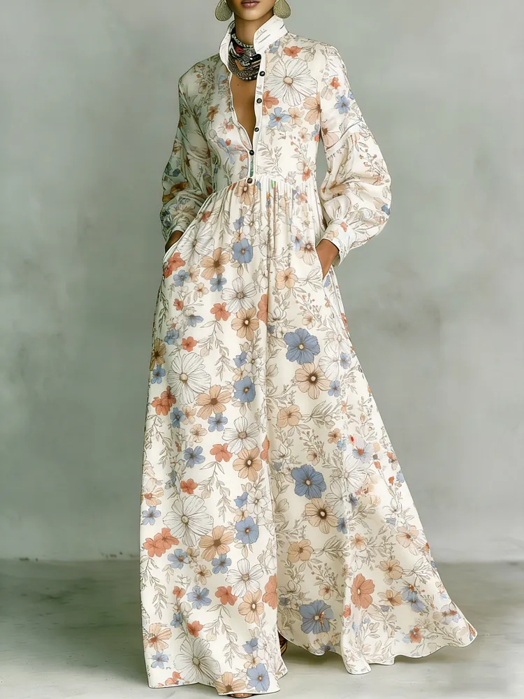 Women's Printed Elegant Romantic Vacation Medium Sleeve Maxi Dress