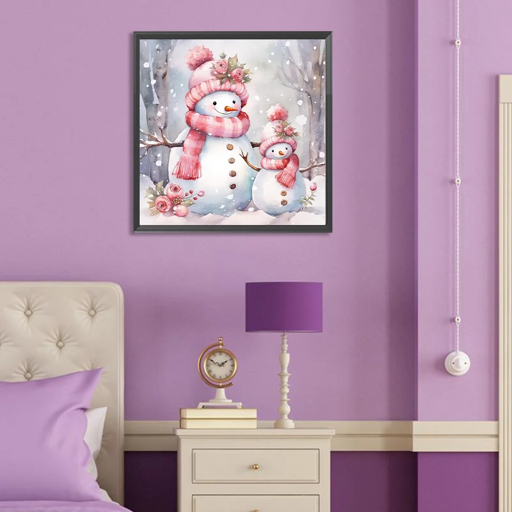 Diamond Painting - Full Round Drill - Pink Snowman(Canvas|30*30cm)