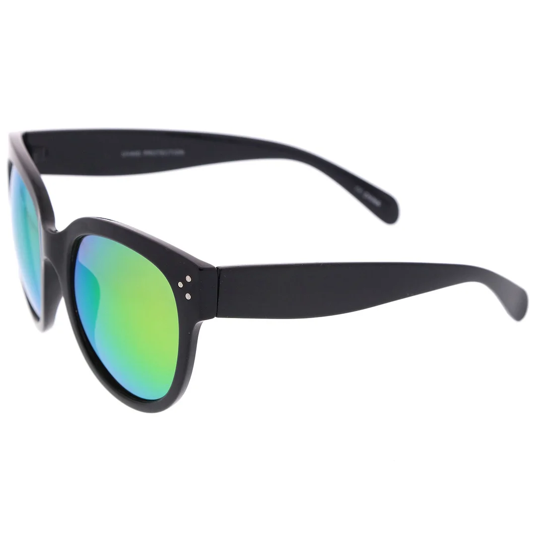 Women's Oversize Horn Rimmed Colored Mirror Lens Cat Eye glasses 56mm