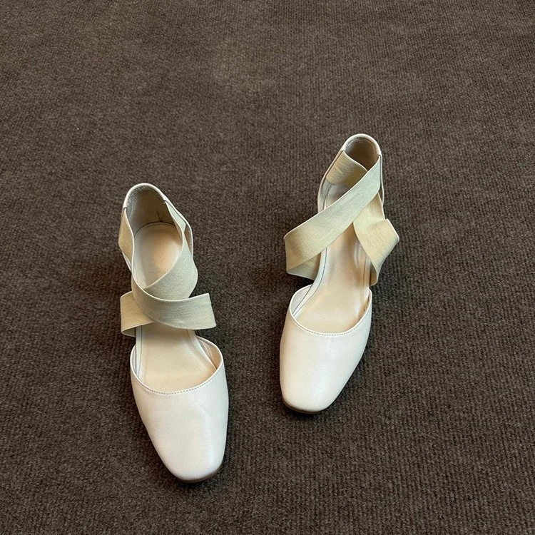 Breakj Breakj Retro Ballet High Heel Children Thick Heel Cross-Lace Hollow Casual Head Sandals