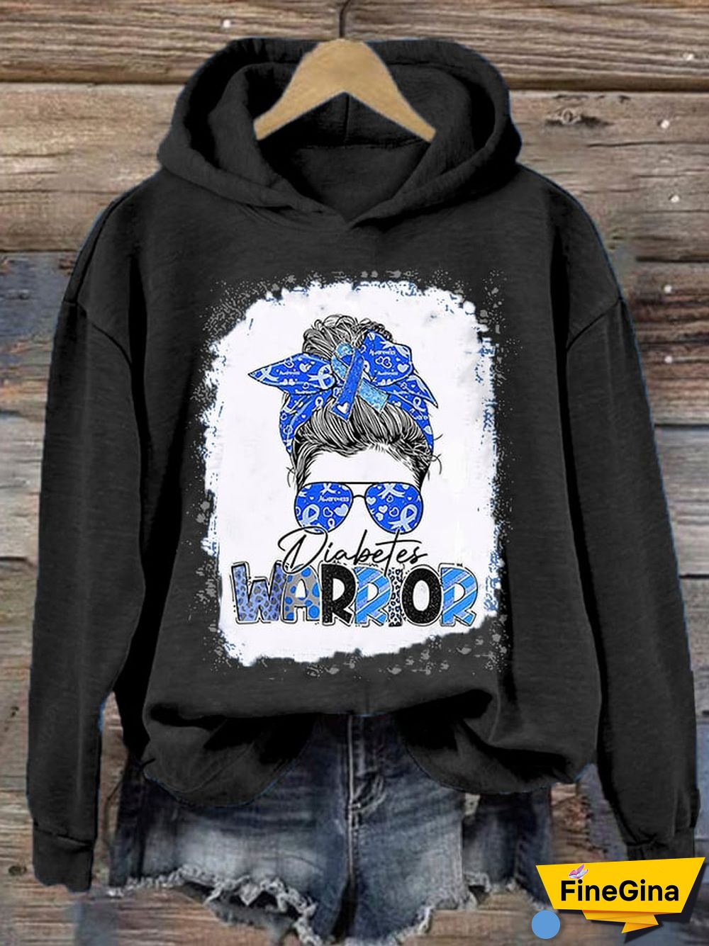 Women's Diabetes Warrior Awareness Print Casual Hoodie