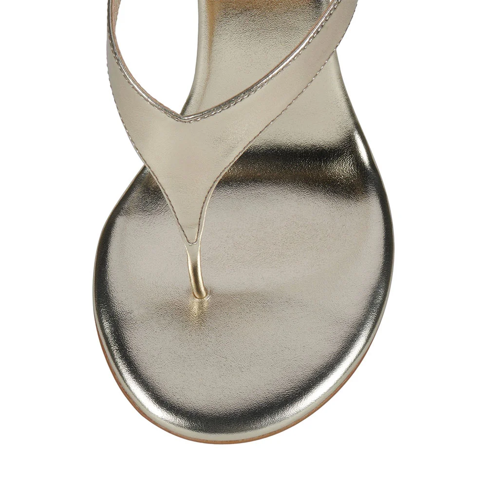 Champagne Metallic Round Toe Stiletto Heel Flip Flops Women's Sandals