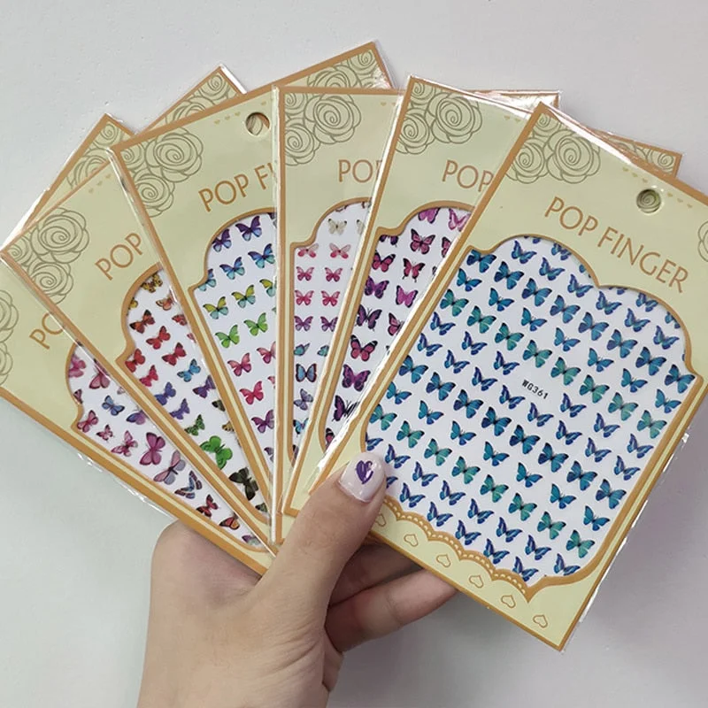 12PCS/3pcs Holographic 3D Butterfly Snake Dragon Love Design Laser Nail Stickers Winter Nail Art Decoration Nail DIY Accessories-Nail Inspo
