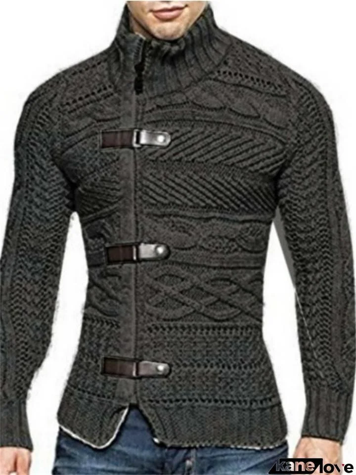 Men's Winter Casual Fashion Buckle Knitted Slim Warm Sweaters