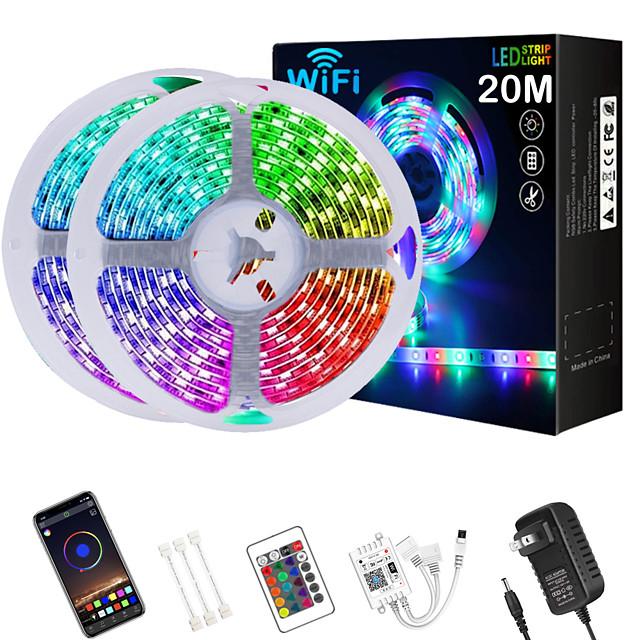 LED Strip Lights 65ft 2x10m WIFI App Intelligent Control 5050 RGB LED ...