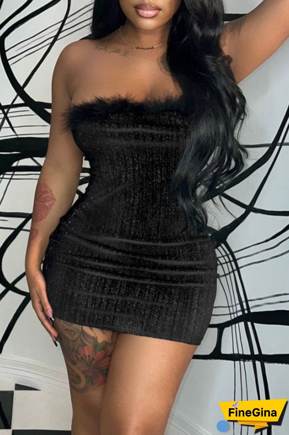 Black Sexy Solid Patchwork Backless Strapless Sleeveless Dress Dresses