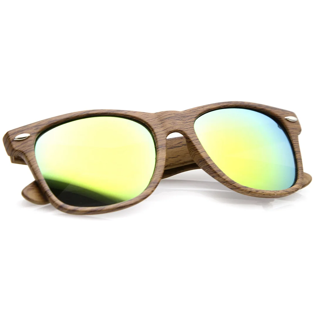 Classic Wood Printed Colored Mirror Square Lens Horn Rimmed glasses 54mm